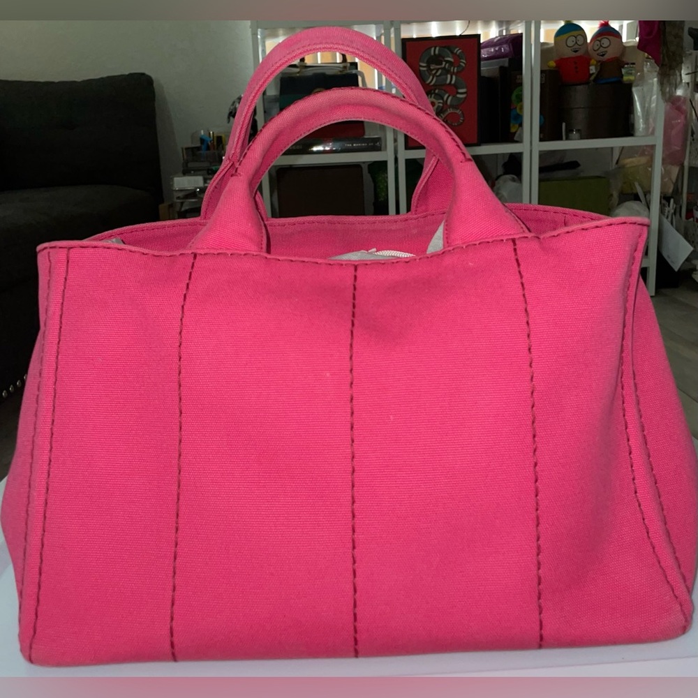Prada Canapa classic pink denim tote bag No Detachable strap & Dustbag EUC - Picture 7 of 17